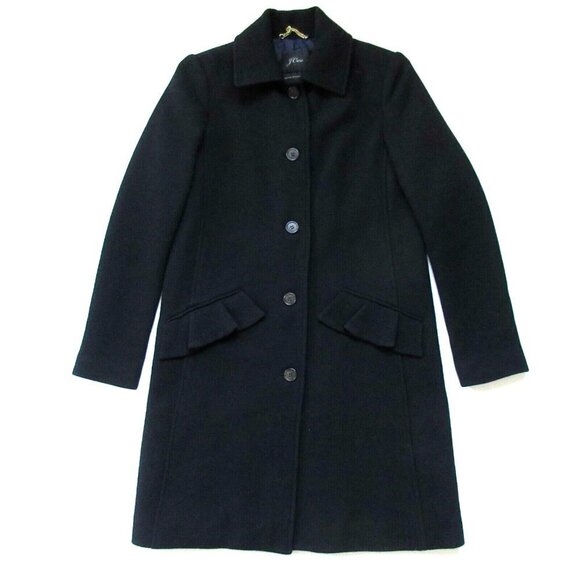 NWT J.Crew Ruffle Pocket Topcoat in Black Italian Double-Cloth Wool Coat 0